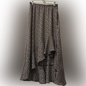 Max Studio High-Low Floral Print Boho Prairie Western Ruffle Midi Skirt. Size L